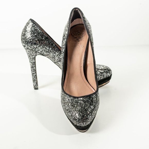 Vince Camuto Silver Glitter Accents  Platform Heels Size 8B/38 - Picture 2 of 9